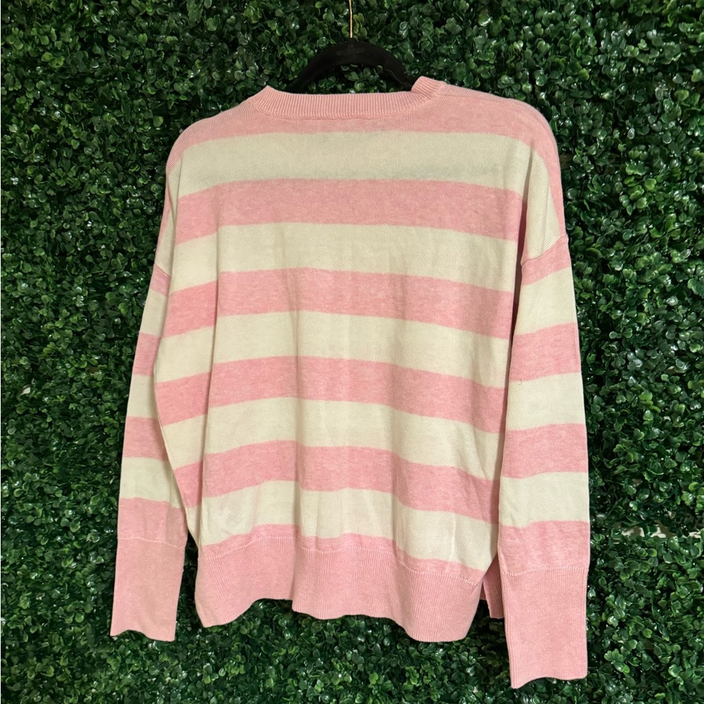 NEW 💗 VINEYARD VINES MEDIUM WOMENS LIGHTWEIGHT STRIPE PINK SWEATER EMBROIDERED - Picture 6 of 8